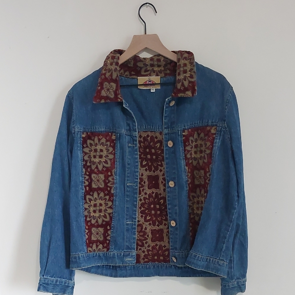 Vintage 90s Barn Fly Denim Tapestry Jacket